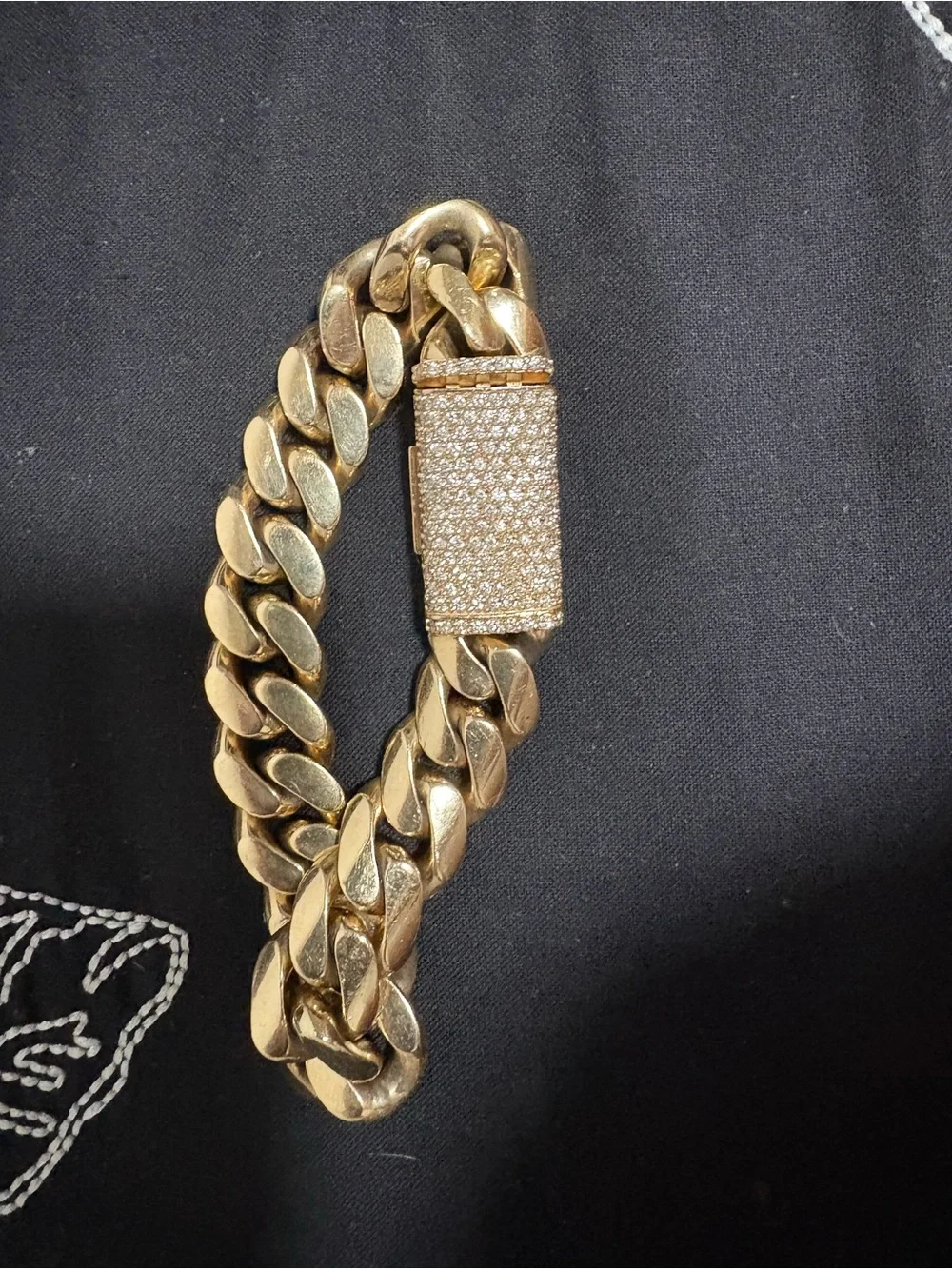 Gold Cuban Link Bracelet with Pave Clasp